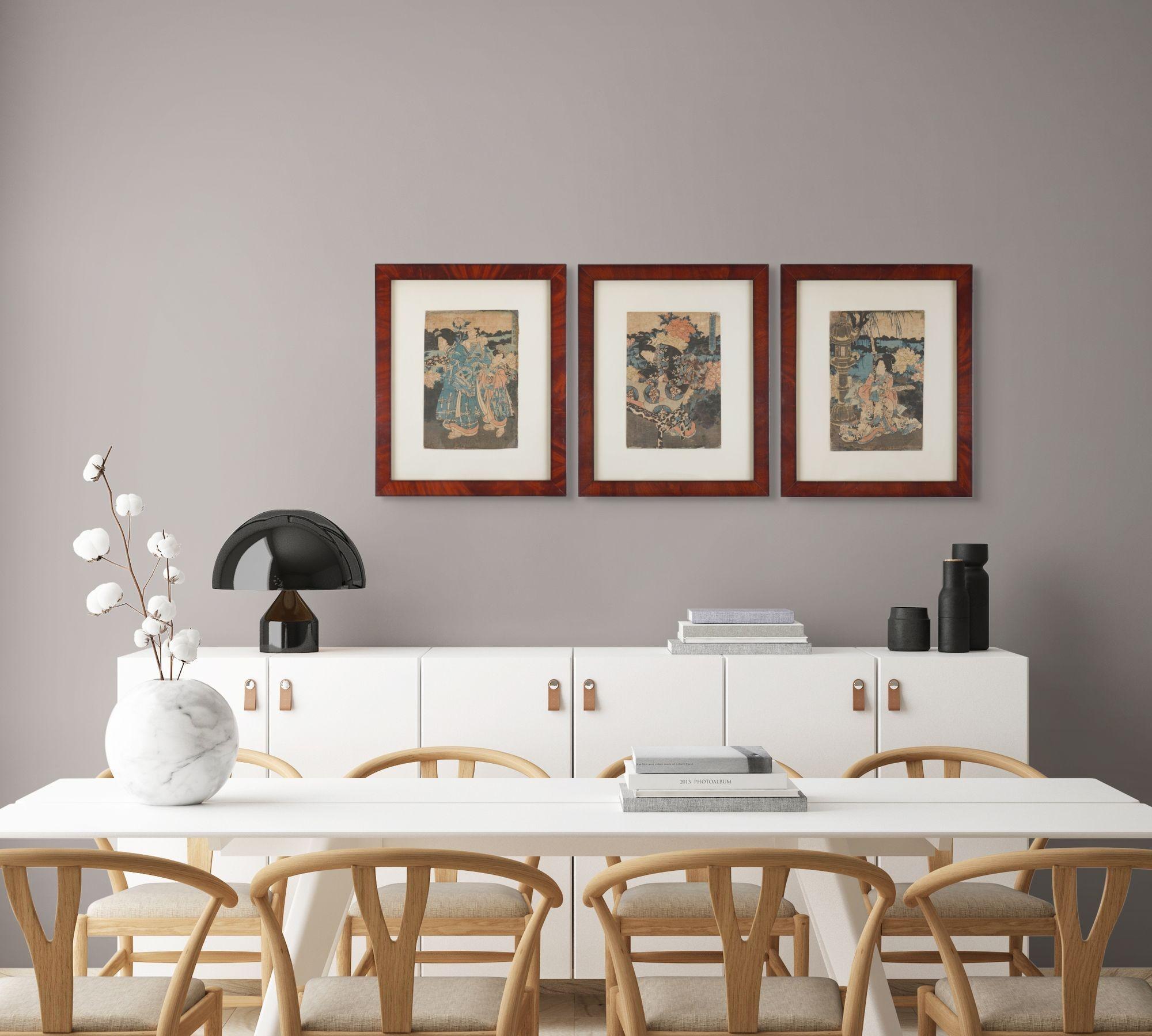 Set of 3 Japanese framed woodblock prints by Utagawa Toyokuni, 1786-1865 For Sale 14
