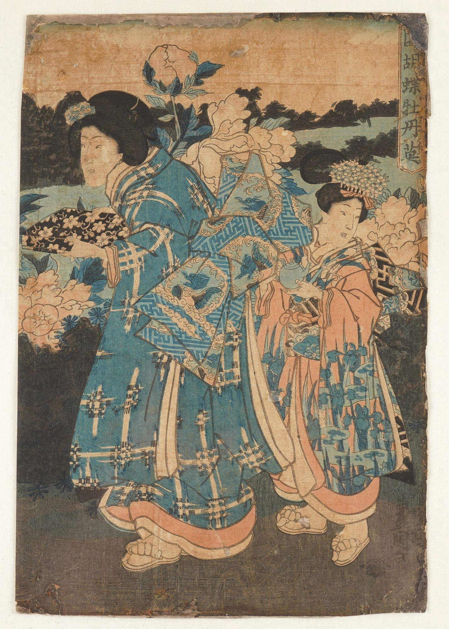 Set von 3 japanischen gerahmten Holzschnitten von Utagawa Toyokuni, 1786-1865 im Zustand „Relativ gut“ im Angebot in Kenilworth, IL