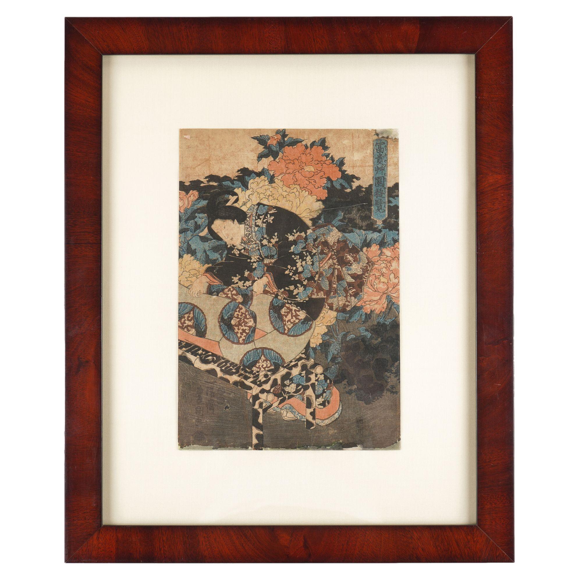 Set of 3 Japanese framed woodblock prints by Utagawa Toyokuni, 1786-1865 For Sale 4