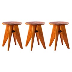 Set of 3 Jean Prouvé Tabouret Solvay Stools in American Walnut