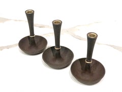 Set of 3 Jens Quistgaard for Dansk Cast Iron and Brass Candleholders