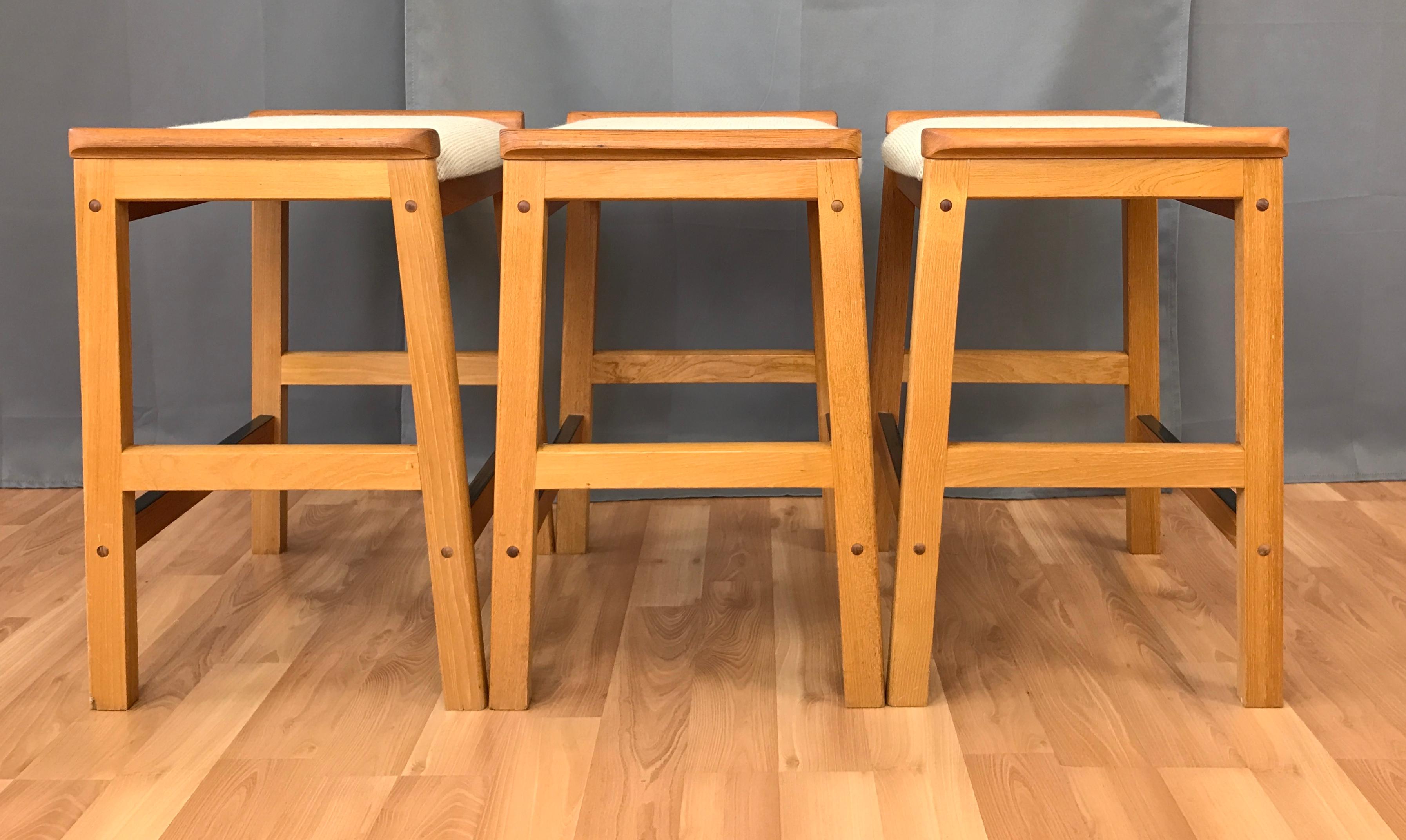 Scandinavian Modern Set of 3 J.L. Møller Counter Stools for Højbjerg of Denmark