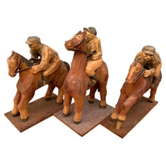 Set of 3 Jockeys in Painted Carved Wood from Sweden