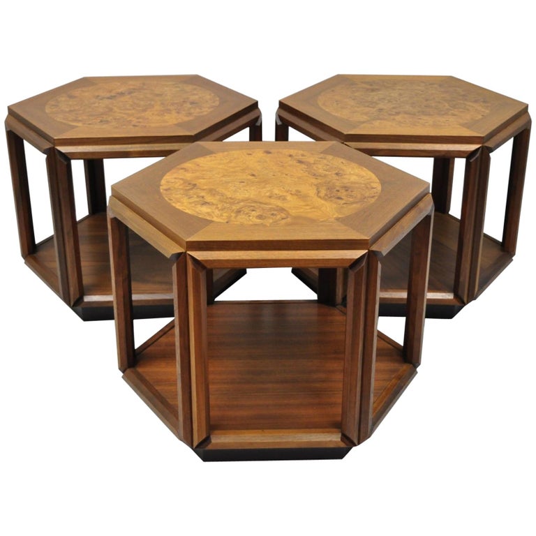 Mid Century Modern Side Table, Burl Wood Modern End Table