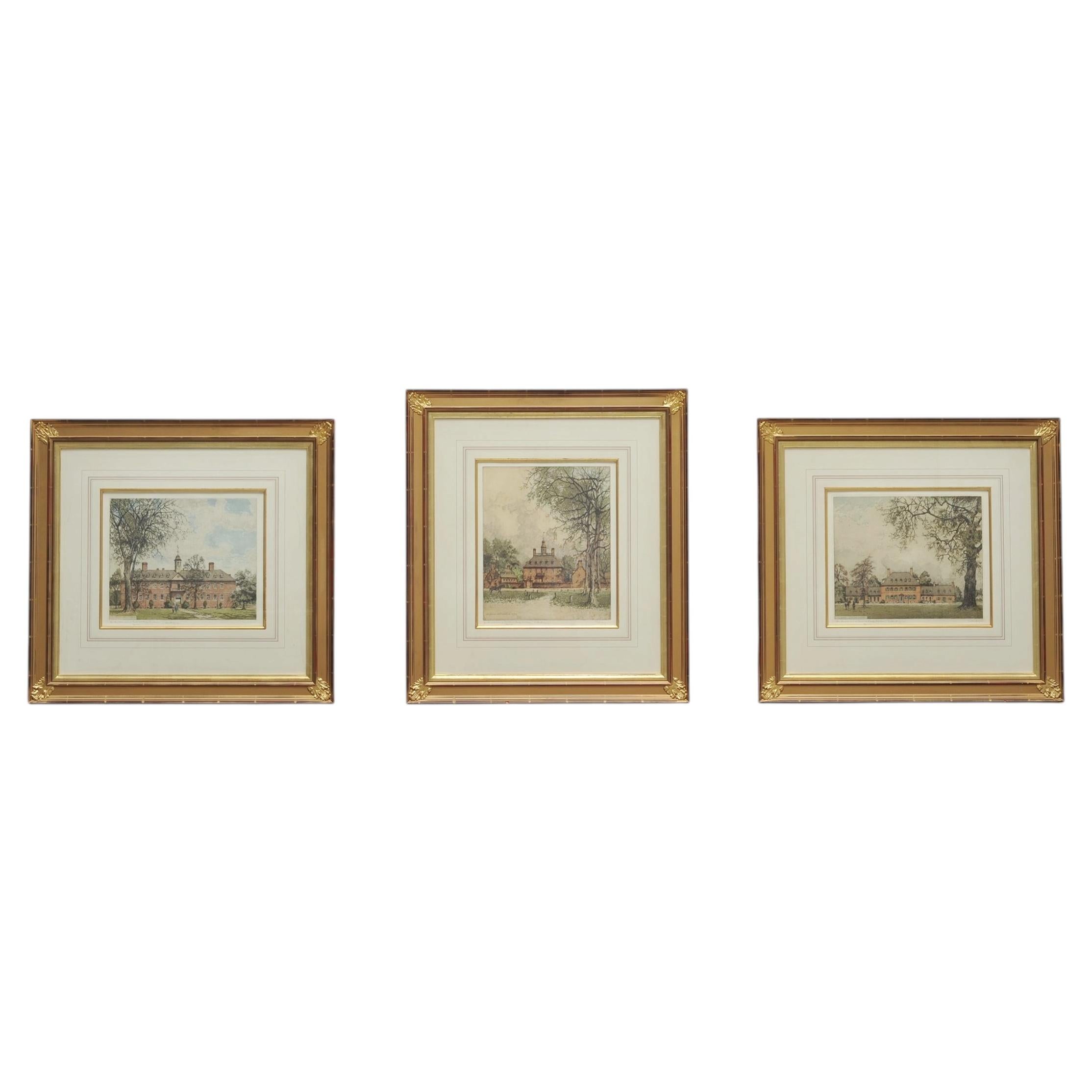 Set of 3 Josef Eidenberger Williamsburg Architectural Etchings 1977 For Sale