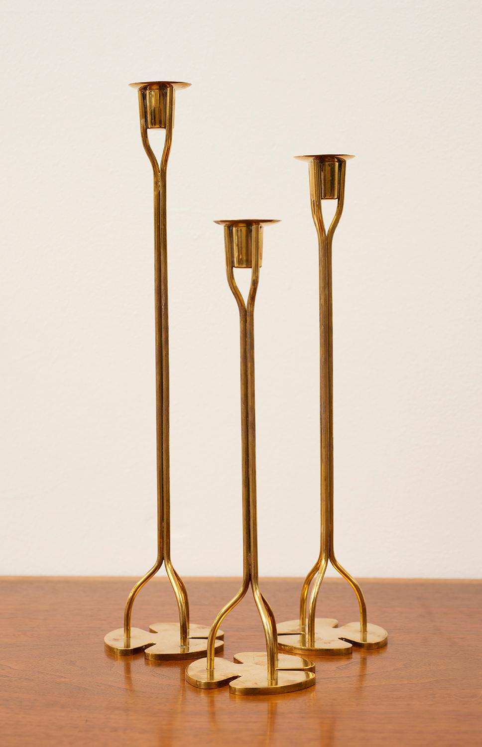 Mid-Century Modern Set of 3 Josef Frank Candlesticks, Sweden, 1950s