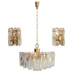 Set of 3 J.T. Kalmar 
Palazzo
 Light Fixtures Gilt Brass and Glass, 1970