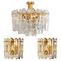  Set of 3  J.T. Kalmar 'Palazzo' Wall Light Fixtures Brass and Glass for Trang