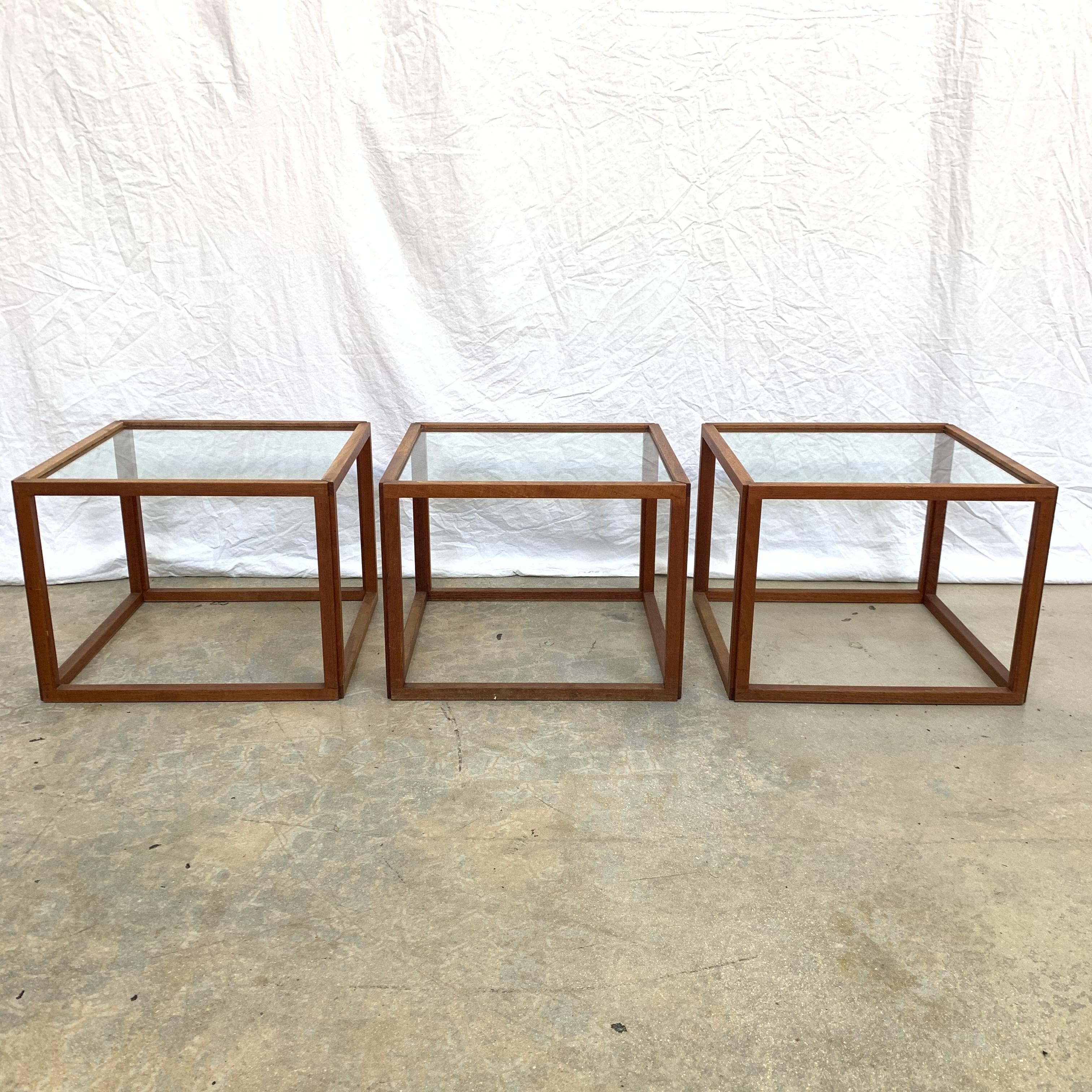 Mid-Century Modern Set of 3 Kai Kristiansen Teak Cube Tables, Denmark, 1950s