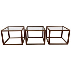 Set of 3 Kai Kristiansen Teak Cube Tables, Denmark, 1950s