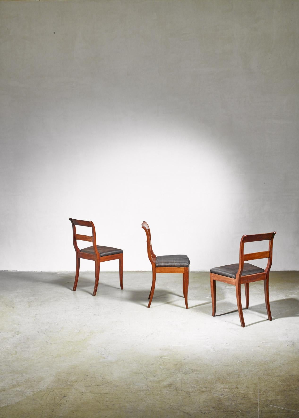 Swedish Set of 3 Karl Johan Style Sidechairs with Horsehair Seat, Sweden, 19th Century For Sale