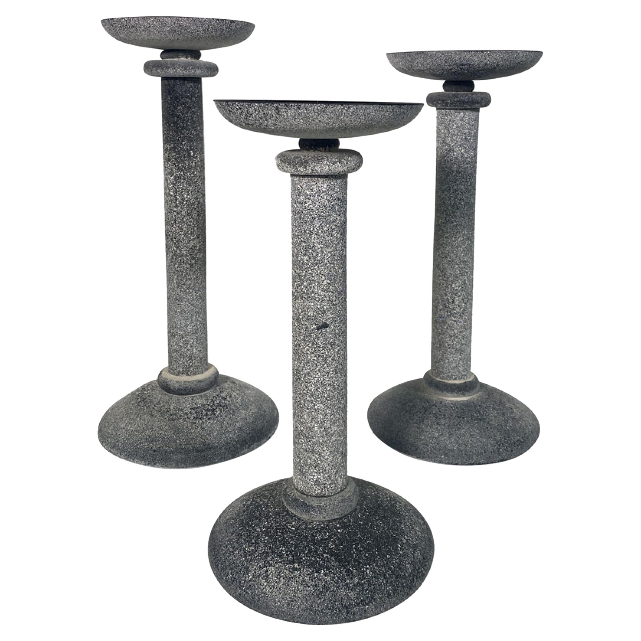 Juego de 3 candeleros de cristal Scavo gris veneciano italiano Karl Springer para Seguso