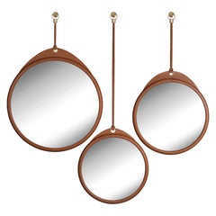 Set of 3 Karlo Round Mirrors in Leather and Brushed Brass by Madheke