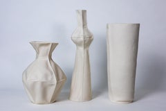 White Ceramic Kawa Vase Set of 3B, Porcelain, Organic Modern Handcrafted Design