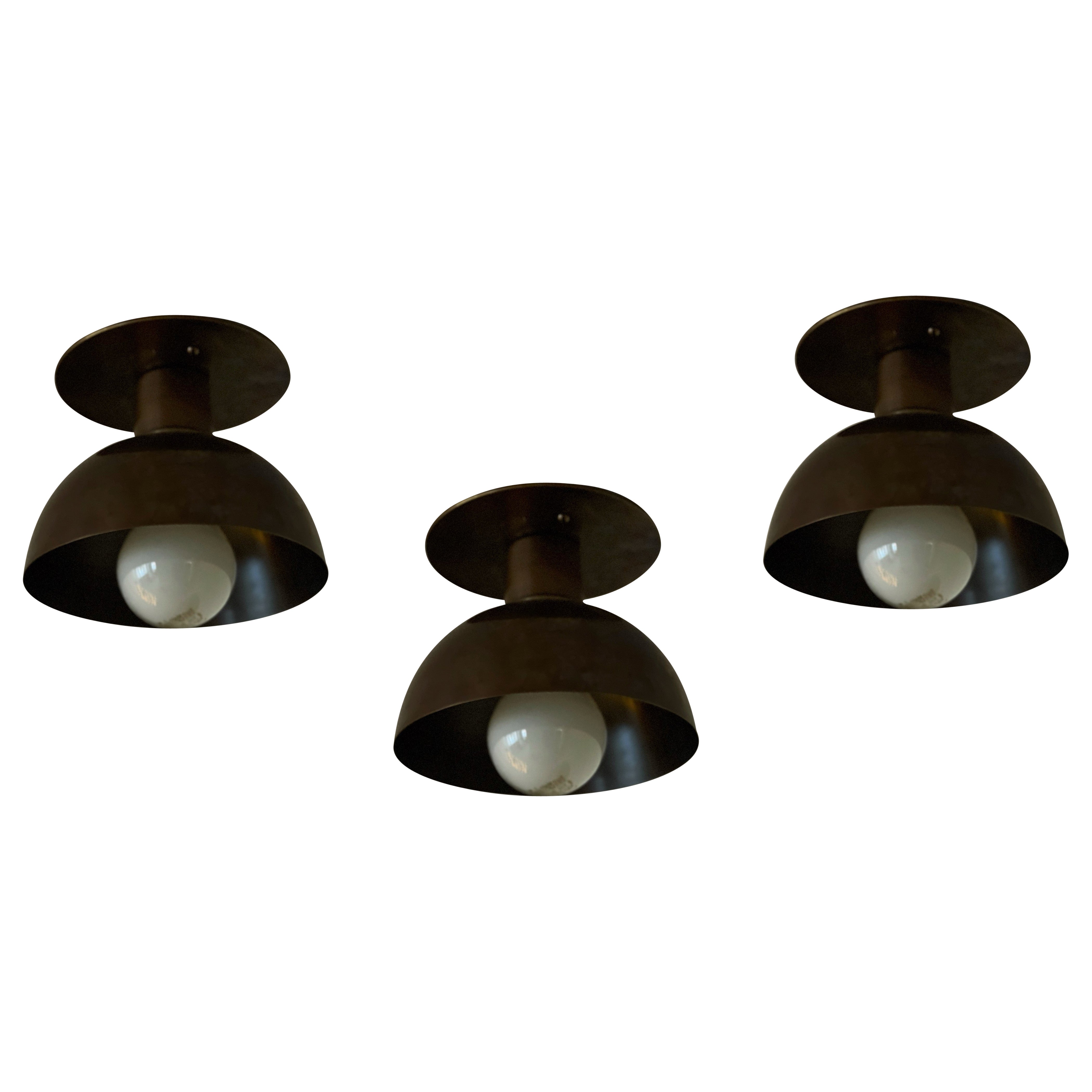 Set de 3 spots de cuisine - Abat-jours bruns et accessoires en laiton