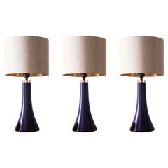 Set of 3 Klein Blue Mid Century Table Lamps by Swedish Hyllinge