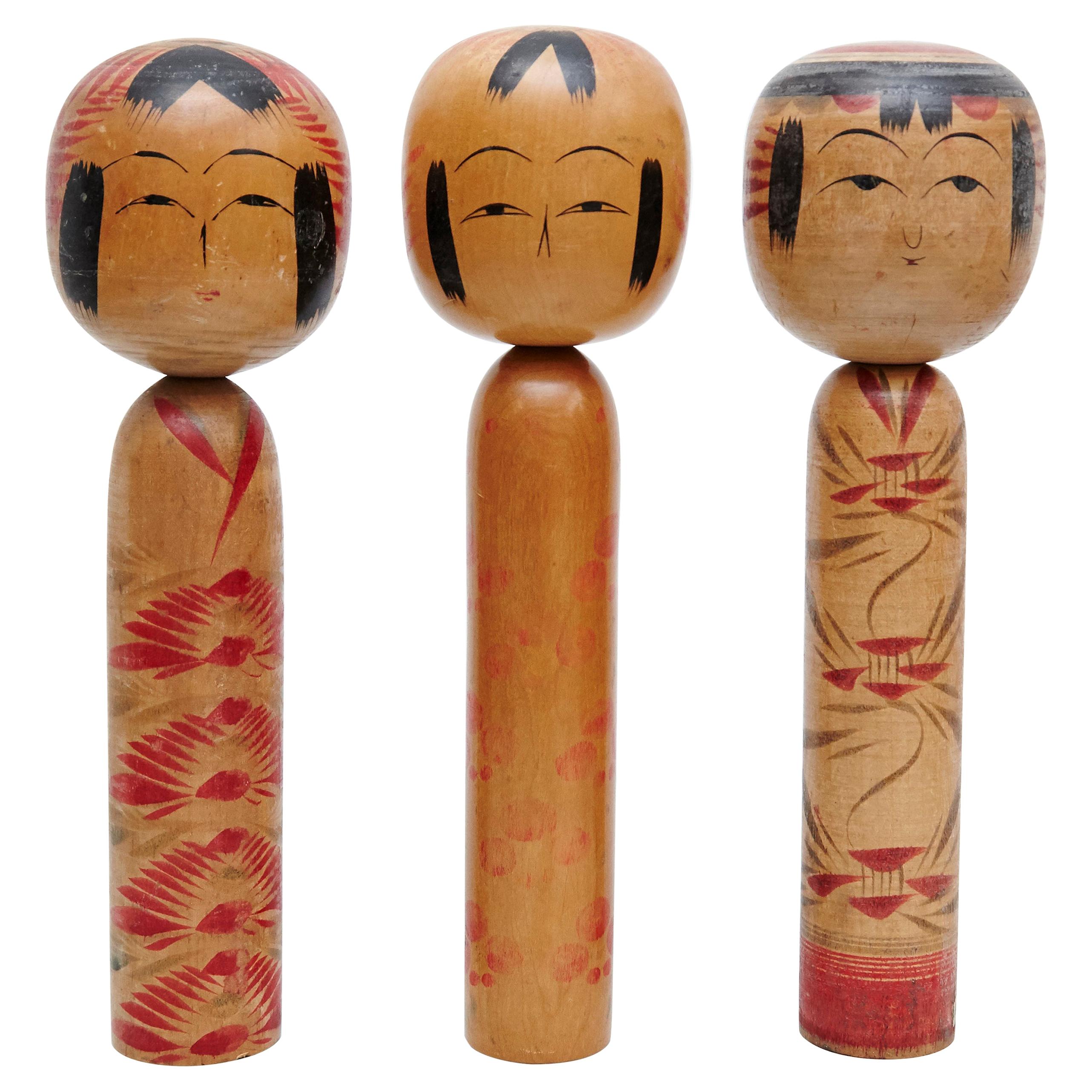 Set of 3 "Kokeshi" Dolls