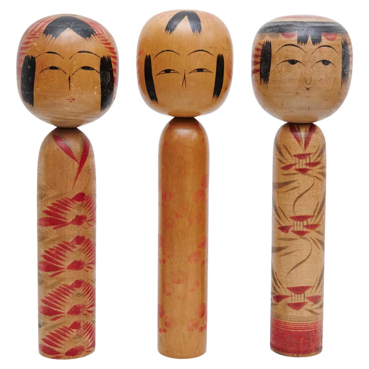 Set of 3 "Kokeshi" Dolls For Sale