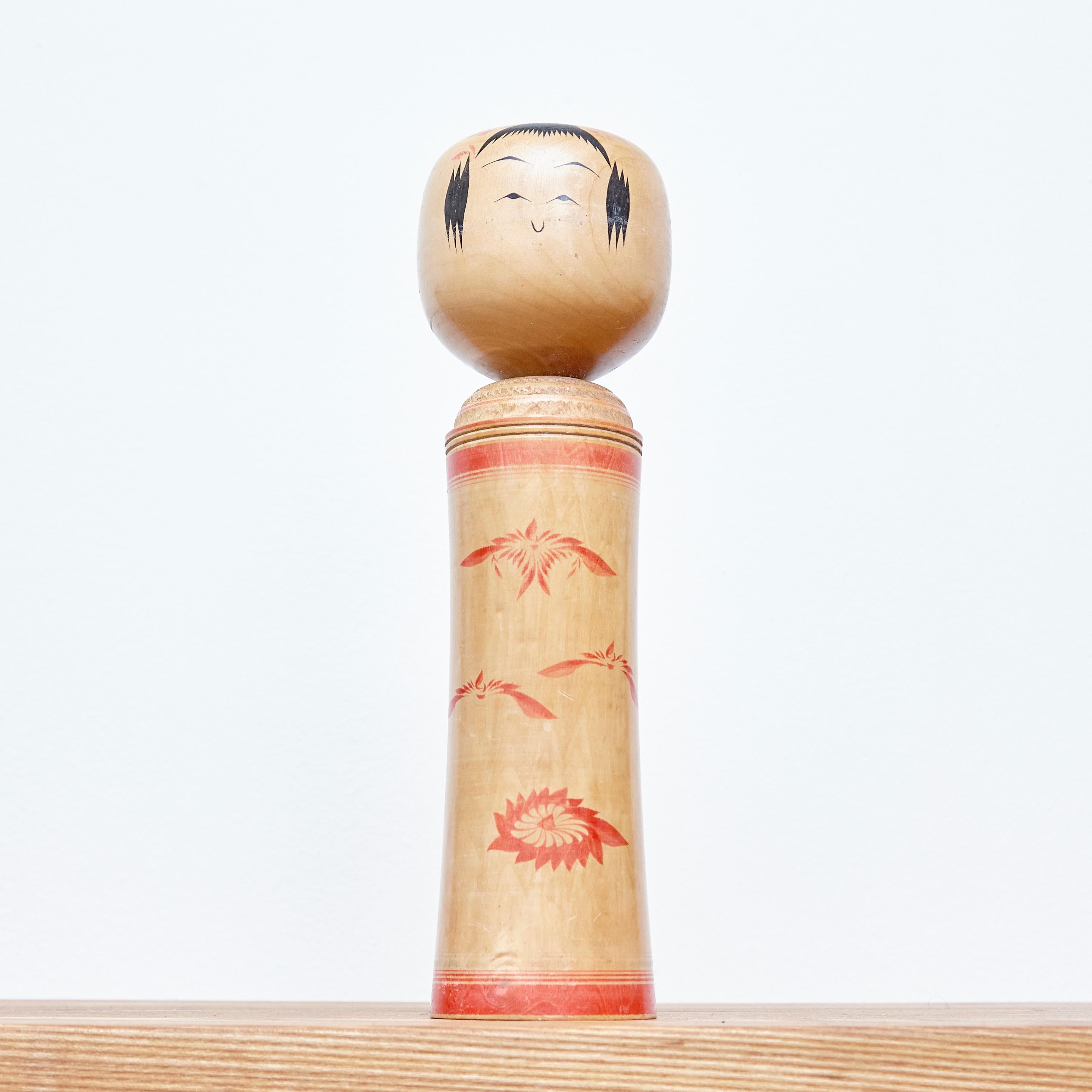 20th Century Set of 3 Kokeshi Japanese Wood Hand Painted Doll