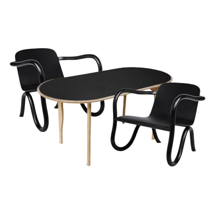 Set of 3, Kolho Original Coffee Table & Lounge Chairs, Black by Made by Choice For Sale