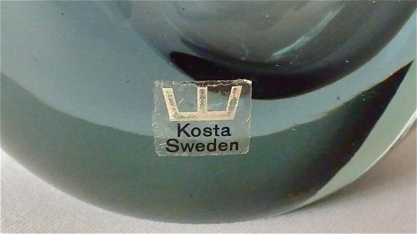 Set of 3 Kosta Vicke Lindstrand Organic Glass Vases Grey Blue Sweden 1950s-1960s 2