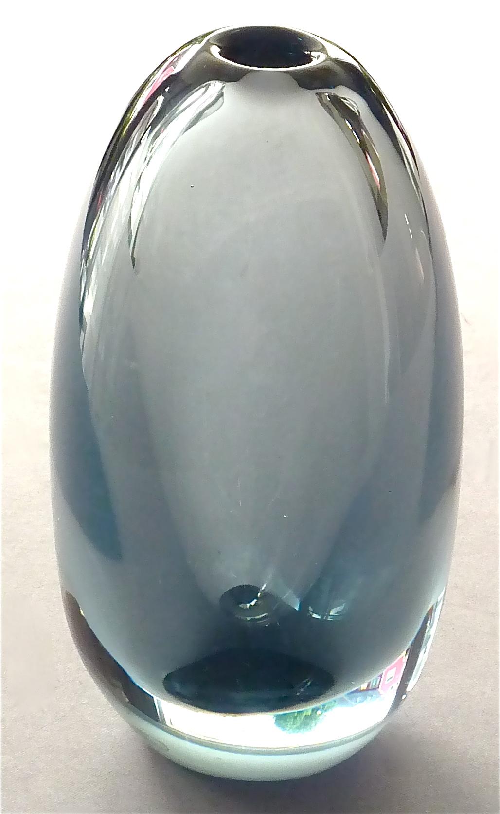 Set of 3 Kosta Vicke Lindstrand Organic Glass Vases Grey Blue Sweden 1950s-1960s 5