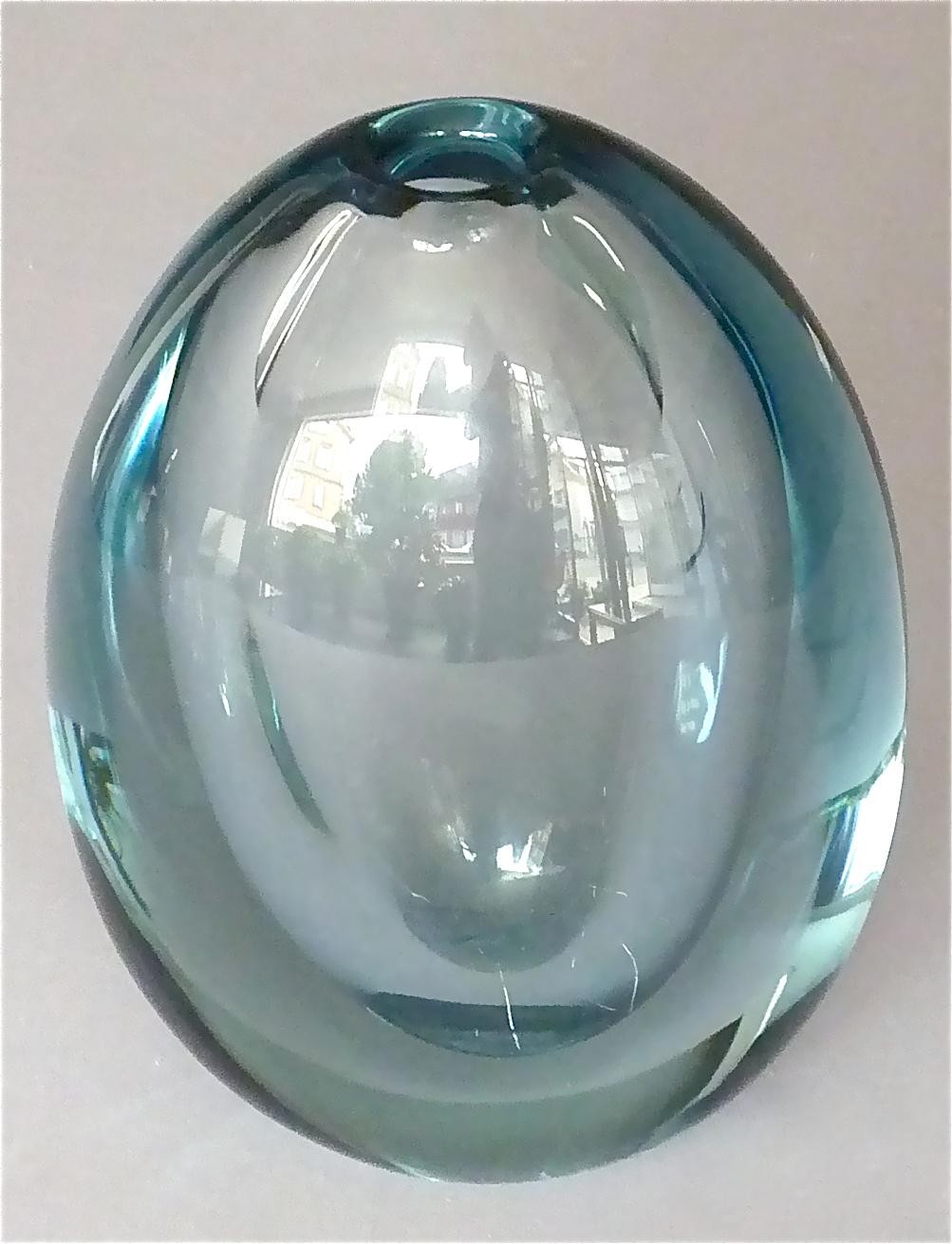 Set of 3 Kosta Vicke Lindstrand Organic Glass Vases Grey Blue Sweden 1950s-1960s 11