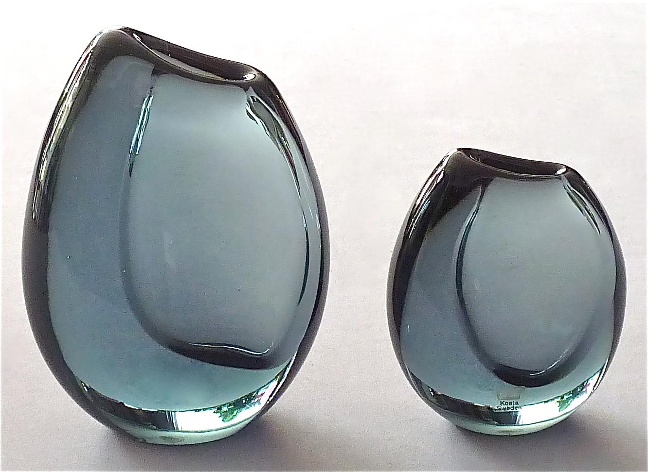 Swedish Set of 3 Kosta Vicke Lindstrand Organic Glass Vases Grey Blue Sweden 1950s-1960s