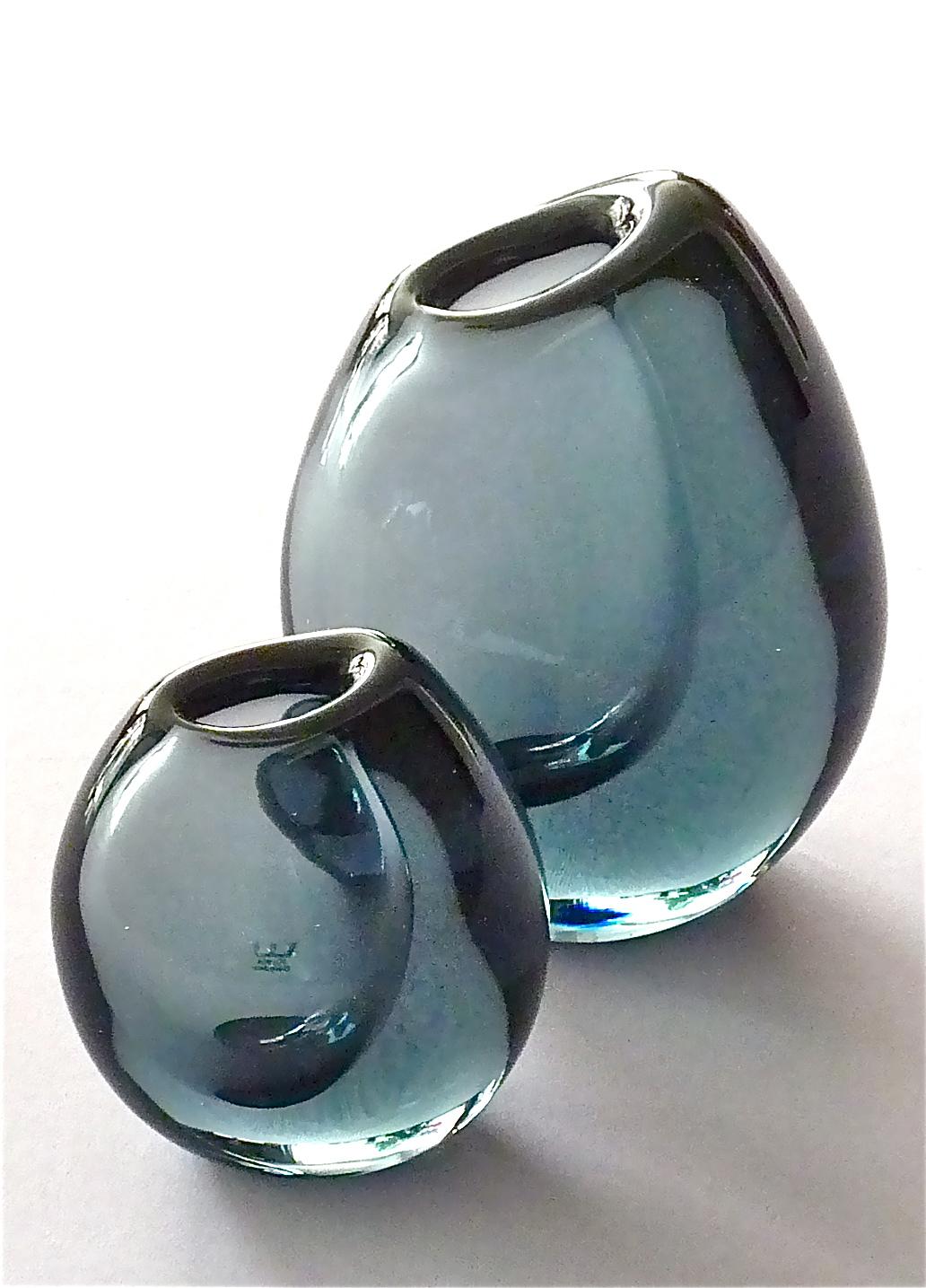 Mid-20th Century Set of 3 Kosta Vicke Lindstrand Organic Glass Vases Grey Blue Sweden 1950s-1960s