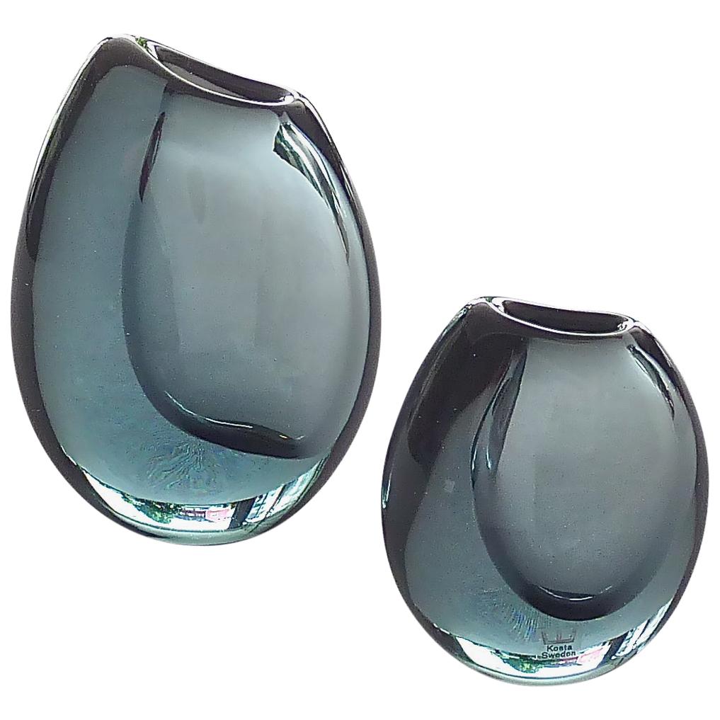 Set of 3 Kosta Vicke Lindstrand Organic Glass Vases Grey Blue Sweden 1950s-1960s