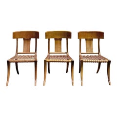 Set of 3 Kreiss Klismos Wood Woven Rope Dining Chairs
