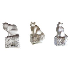 Set of 3 Lalique Frosted Crystal Cat Figurines