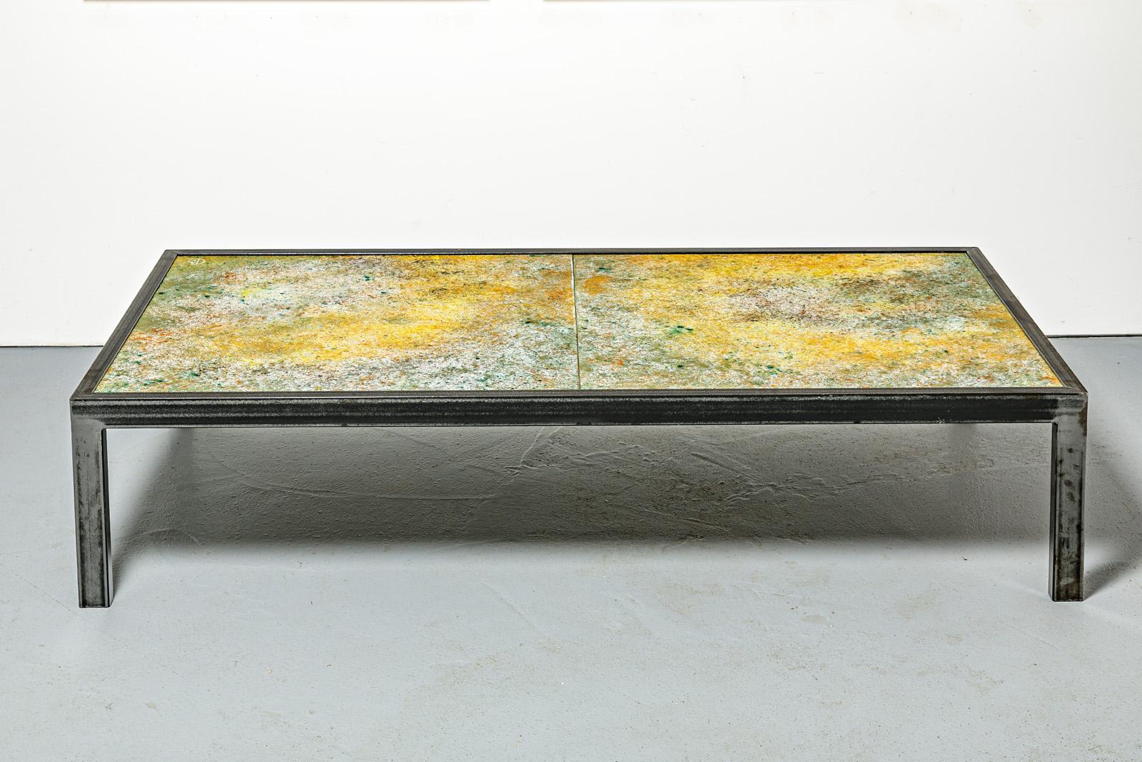 Set of 3 Large 20th Century Colored Ceramic Low Tables by Bernard Buffat 1970 For Sale 5