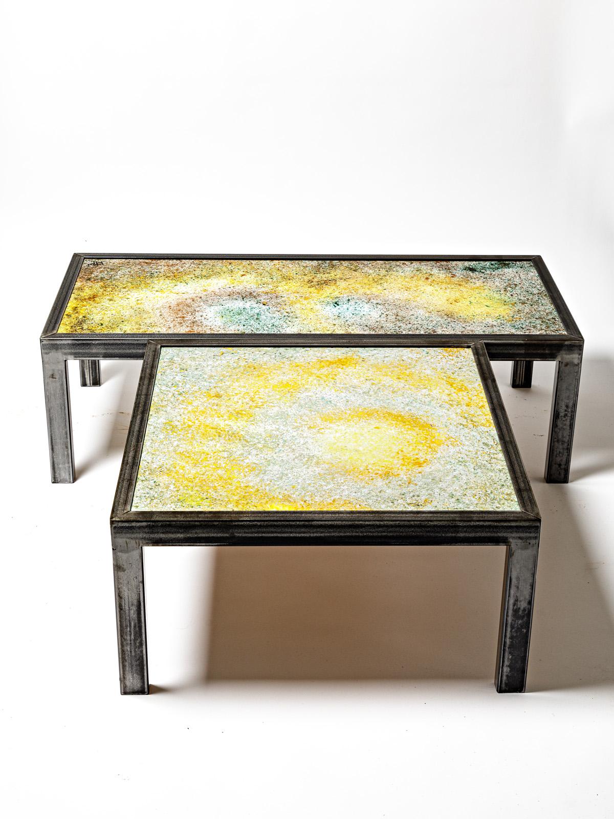 Set of 3 Large 20th Century Colored Ceramic Low Tables by Bernard Buffat 1970 For Sale 10