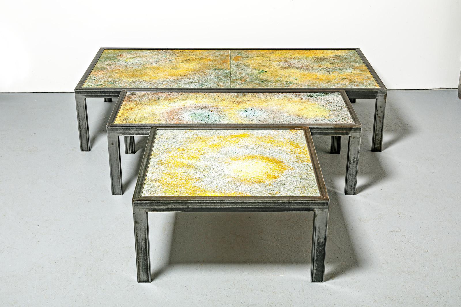 Set of 3 Large 20th Century Colored Ceramic Low Tables by Bernard Buffat 1970 For Sale 11