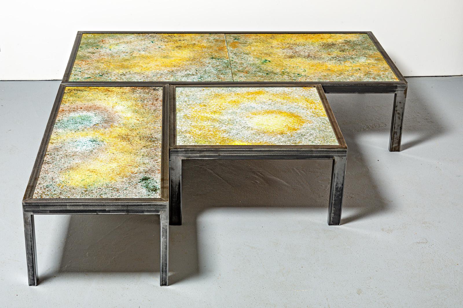 Set of 3 Large 20th Century Colored Ceramic Low Tables by Bernard Buffat 1970 For Sale 12