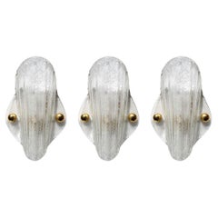 Set of 3 Large Austrian Vintage Textured Organic Ice Glass Wall Lights Sconces