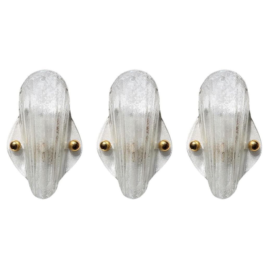 Juego de 3 apliques grandes de cristal de hielo orgánico con textura vintage austriaco Apliques de pared