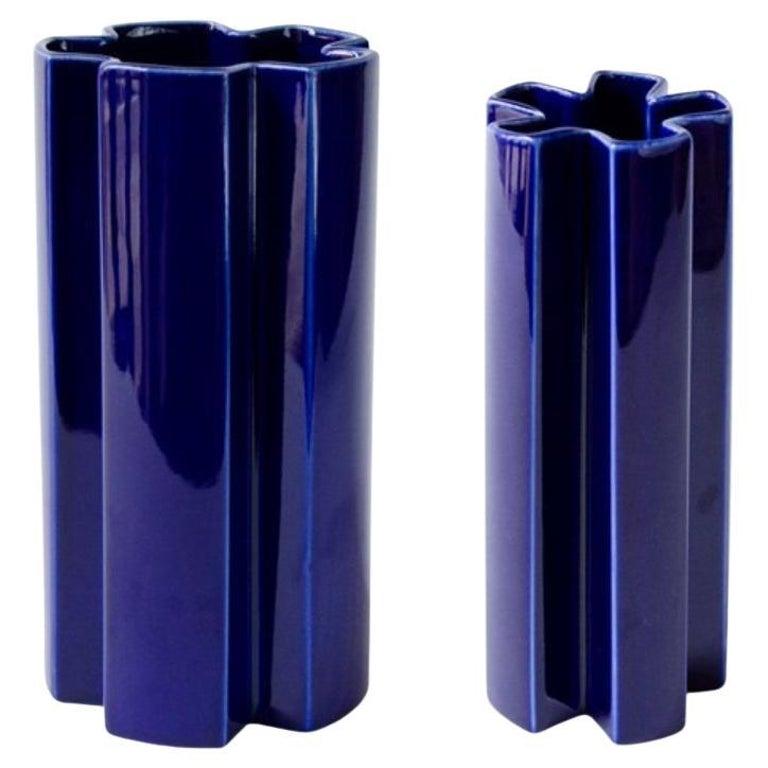 Danish Set of 3 Large Blue Ceramic KYO Star Vases by Mazo Design For Sale