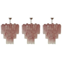 Set of 3 Large Bold Eclectic Pink Murano Chandeliers Tronchi