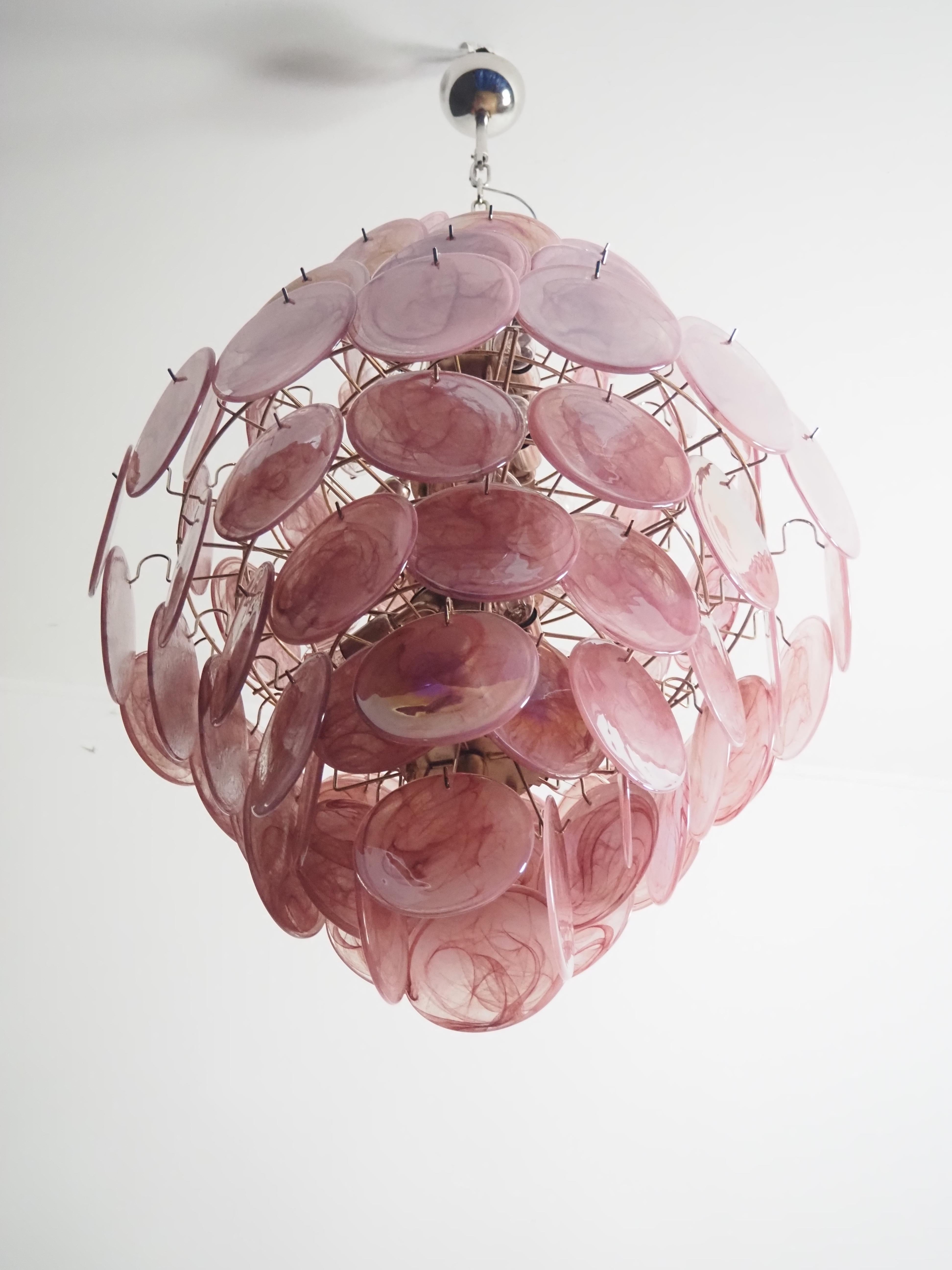 Set di 3 grandi lampadari a disco di Murano in stile Vistosi, anni Novanta. In condizioni ottime in vendita a Bromma, SE