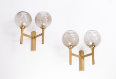 Set of 3 Large Brass Wall Lamps by Holger Johansson, Sweden, 1960s