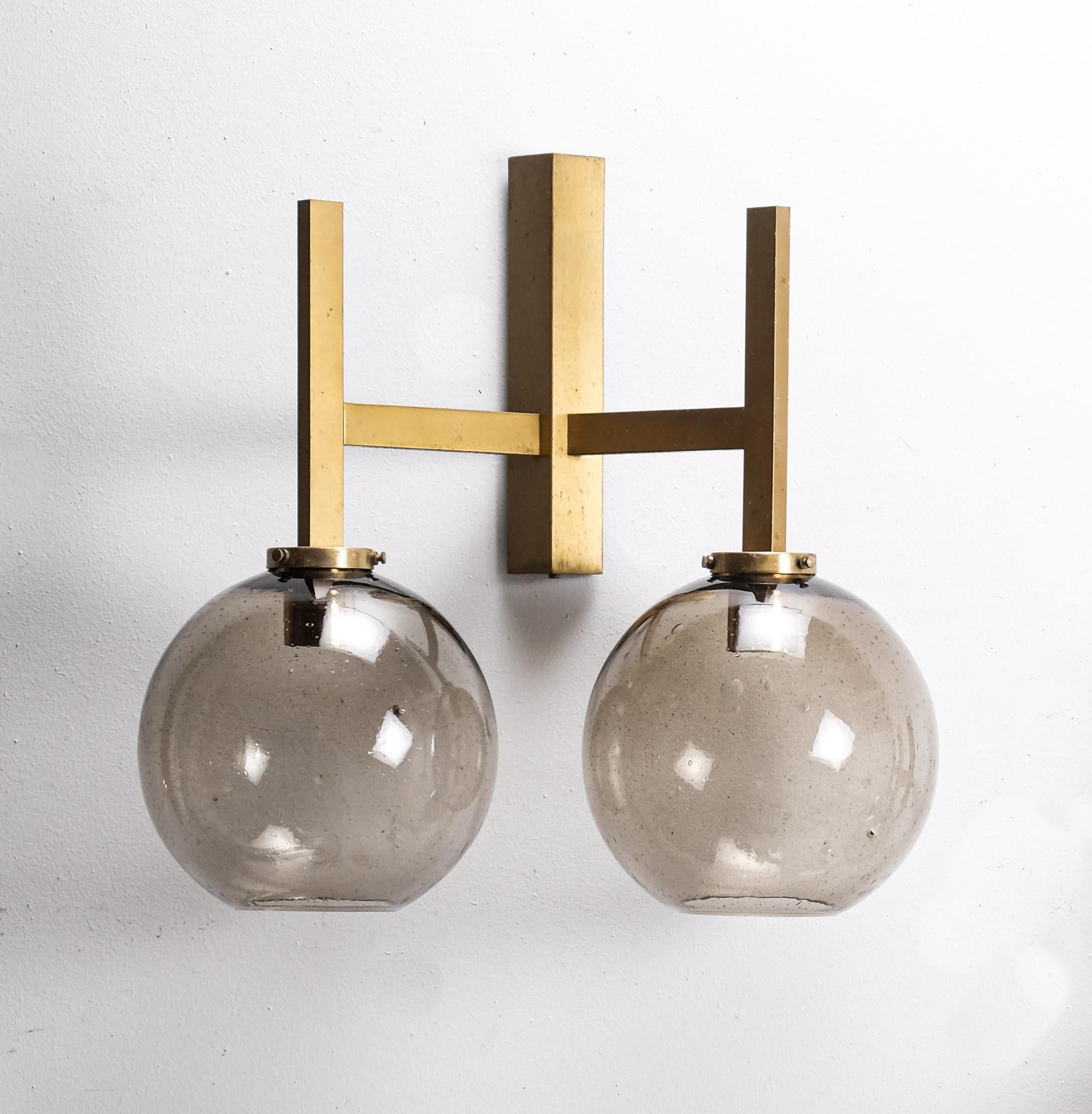 Scandinavian Modern Set of 3 Large Brass Wall Lamps by Holger Johansson, Sweden, 1960s For Sale