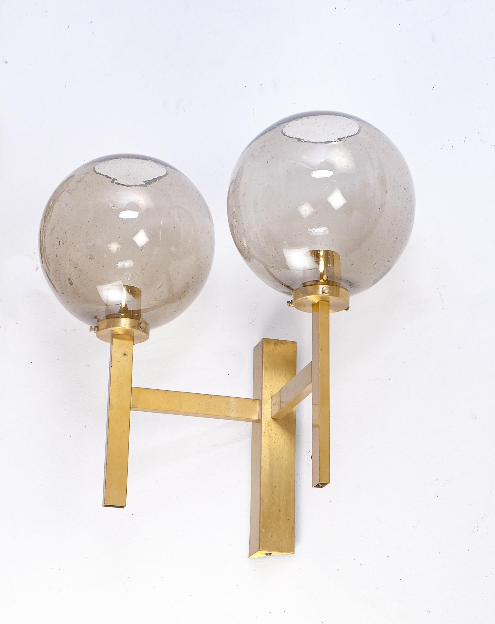 Swedish Set of 3 Large Brass Wall Lamps by Holger Johansson, Sweden, 1960s For Sale