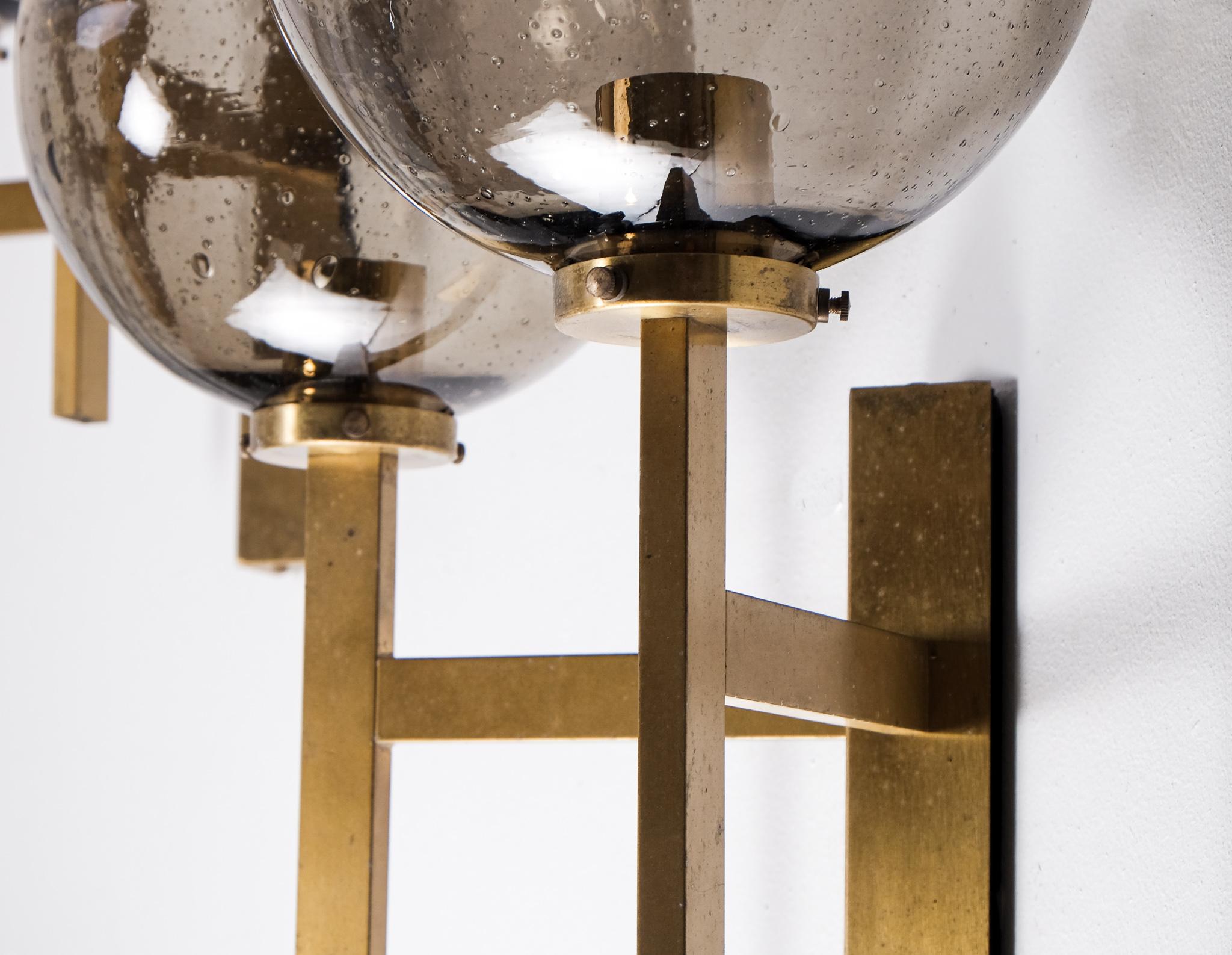 Set of 3 Large Brass Wall Lamps by Holger Johansson, Sweden, 1960s For Sale 2