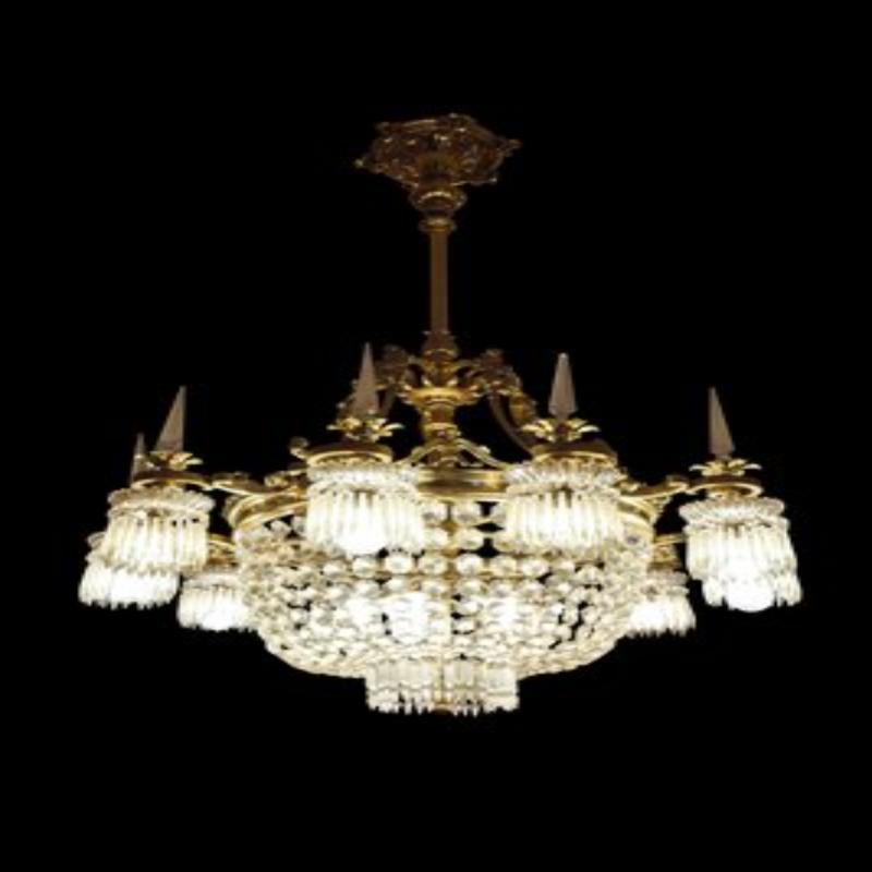 Ensemble de 3 grands lustres à glands en bronze et cristal de Baccarat, années 1930 en vente 10