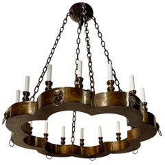 Set of 3 Large Bronze Chandeliers. Sold Individually.