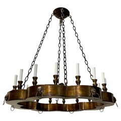 Set of 3 Large Bronze Chandeliers. Sold Individually.