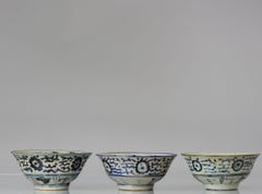 Set of 3 Large Chinese Porcelain Kitchen Qing Bowls South East Asia, 19th Cen