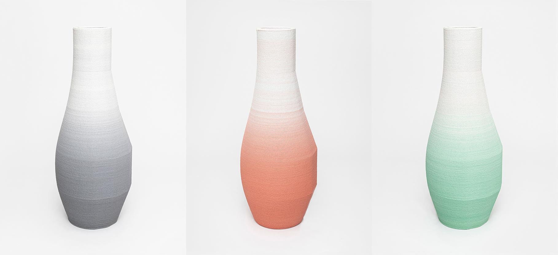 Large gradient vase by Philipp Aduatz
Limited Edition of 50
Dimensions: 60 x 60 x 152 cm
Materials: 3D printed concrete dyed

Available in red, blue, beige, green and black.

The 3D printed gradient furniture collection is Philipp Aduatz